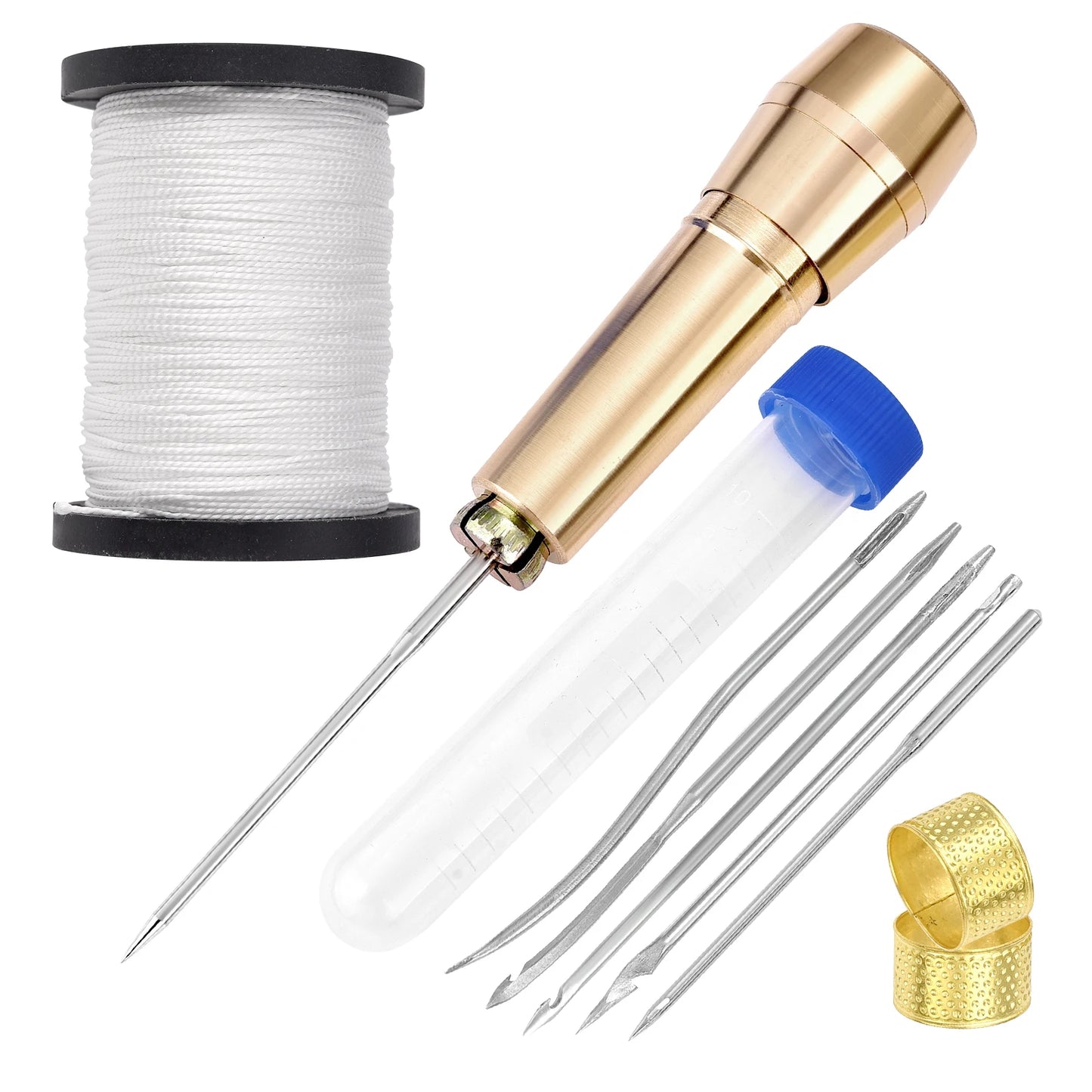 Leather Sewing Kit DIY Leather Sewing Awl Needle with Copper Handle Set Leather Canvas Tent Shoes Repairing Tool 3 Color Thread
