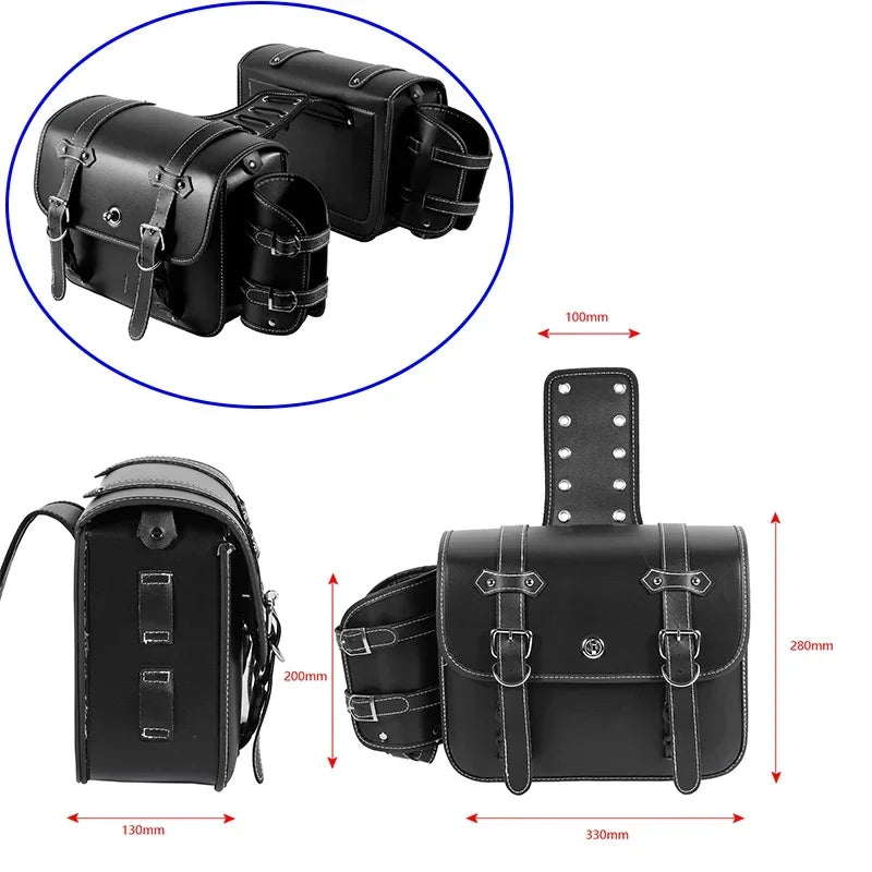 1 Pair Motorcycle Saddlebags with Cup Holder Panniers Rear Side Bags Luggage Storage PU Leather Large Capacity Waterproof