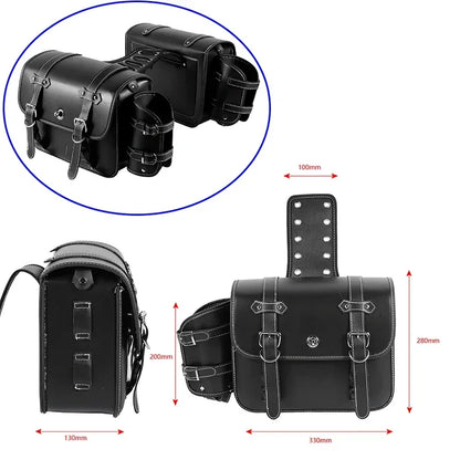 1 Pair Motorcycle Saddlebags with Cup Holder Panniers Rear Side Bags Luggage Storage PU Leather Large Capacity Waterproof