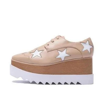 Luxury design thick-soled women's sports shoes fashion star real leather women's casual shoes runway wooden sole women's shoes