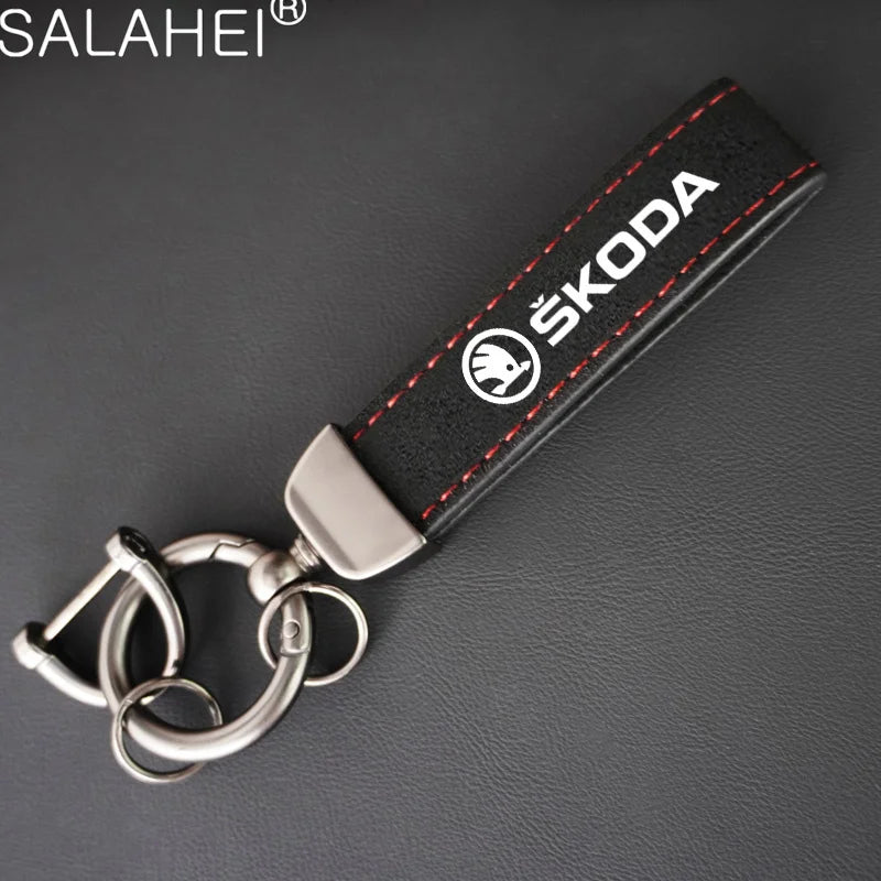 For Skoda Octavia Fabia Rapid Superb Kodiaq Scala Karoq Citigo Kamiq Roomster Enyaq Car Accessories Leather Car Lanyard Keychain