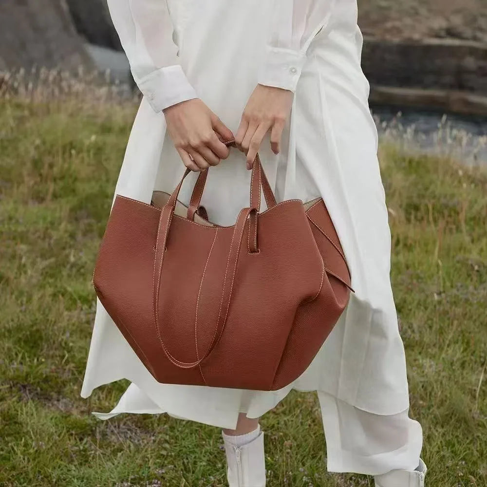 2026 large-capacity handheld single-shoulder tote bag, genuine leather women's bag, underarm bag, cowhide