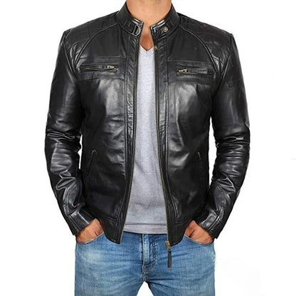 2022 Men Leather Jacket Teenagers Stand Collar Punk Men Motorcycle Leather Jacket Brown Leather Jacket Chaqueta De Los Hombres