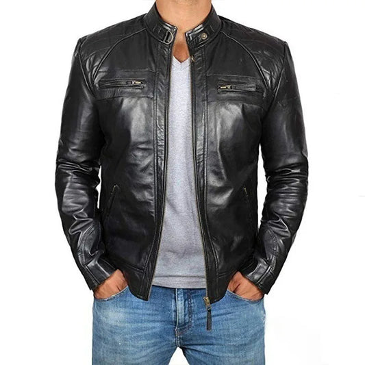 2022 Men Leather Jacket Teenagers Stand Collar Punk Men Motorcycle Leather Jacket Brown Leather Jacket Chaqueta De Los Hombres