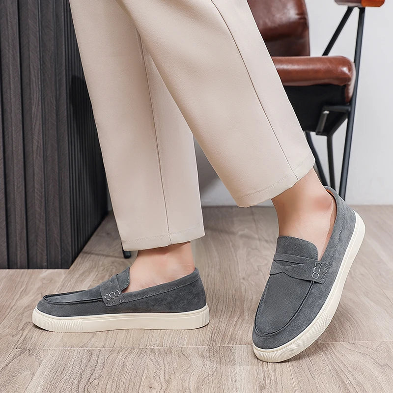 Suede Leather Men's Casual Shoes Fashion Comfortable Loafers Breathable Slip on Walking Footwear Platform Lightweight Work Shoes
