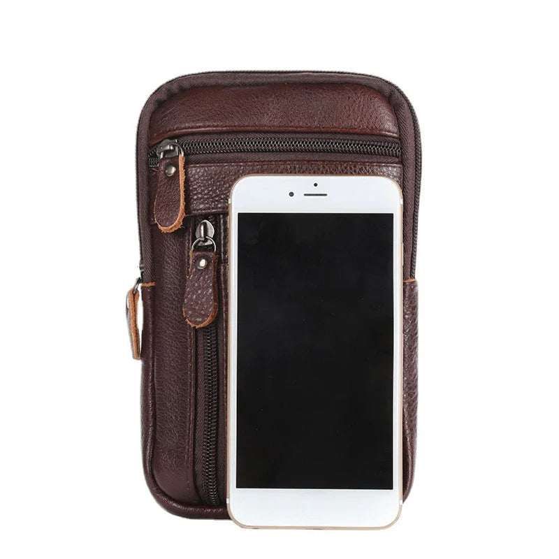 Leather Waist Bag Men's Mobile Phone Bag Wearing Belt Outdoor Sport One Shoulder Small Bag Doing Business Crossbody Bags