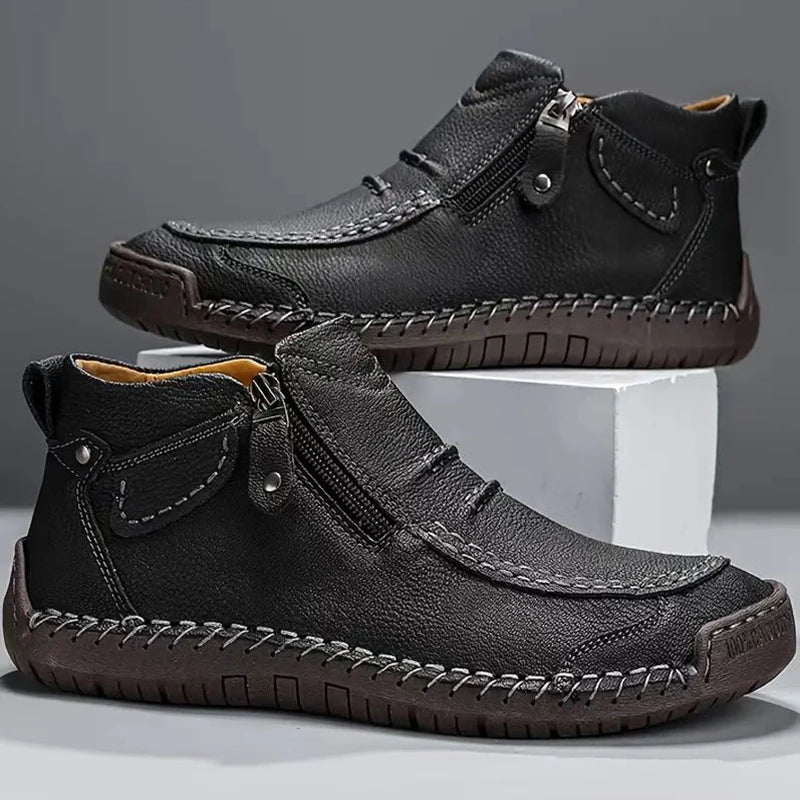 Classic Handmade Leather Men's Shoes Casual Banquet Fashion Men Boots Comfy Flat Ankle Boots White Mokasin Shoes Work Shoes
