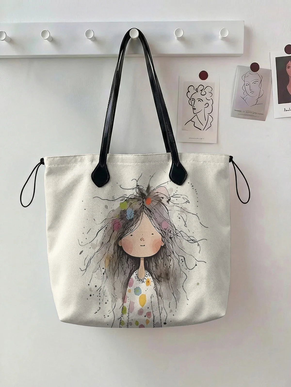 Printed handbag for women, large capacity leather handle shopping bag, casual shoulder bag