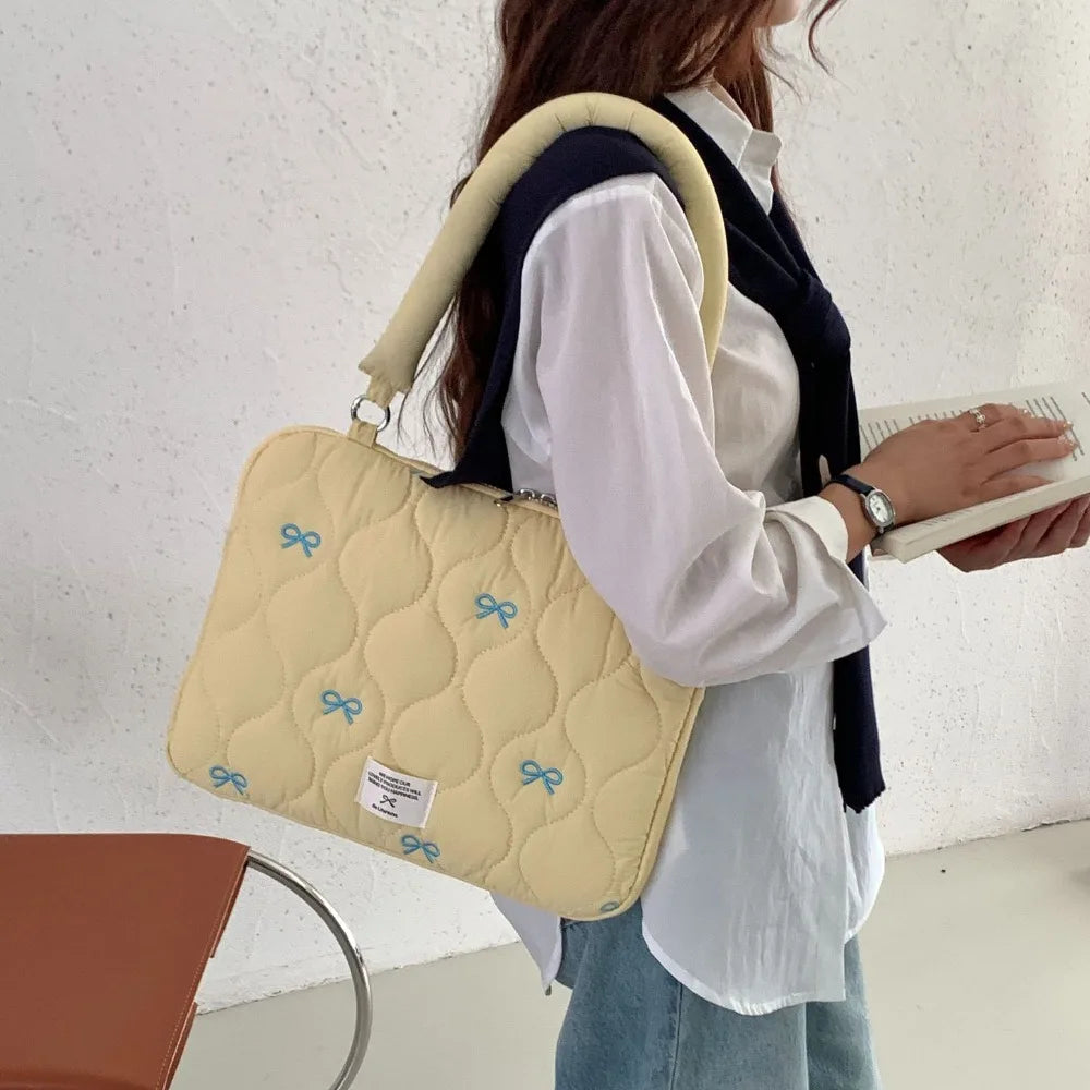 New 13-15.6inch Laptop Shoulder Bag Large Capacity Bowknot Tablet Sleeve Case Multifunctional Shockproof Laptop Handbag