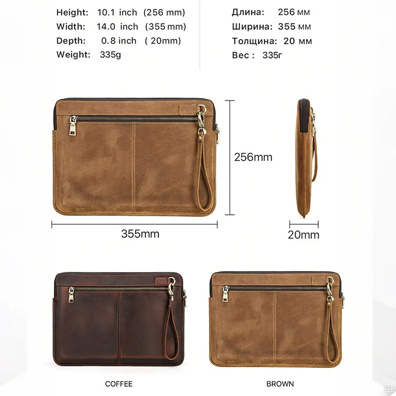 Genuine leather cowhide protecting storage case bag zipper laptop computer for macbookpro14 computer unisex office gift custom