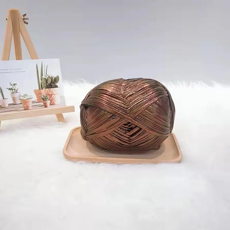 200g  Advanced customized metal texture strip thread handmade DIY woven bag material luminous bright leather material