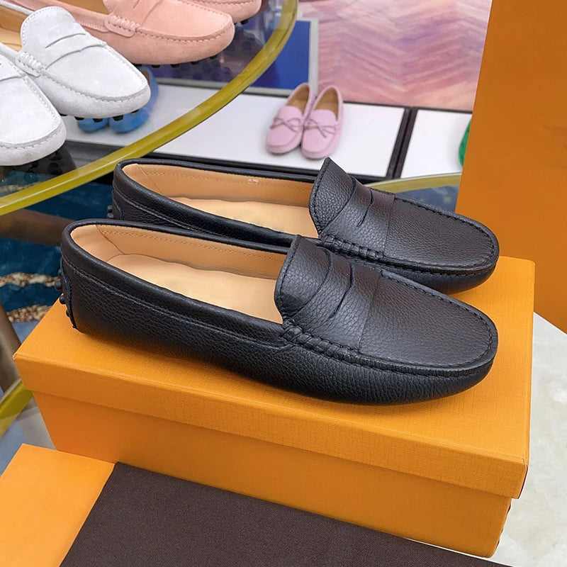 Ladies Spring Summer Genuine Leather Slip-On Shoes Soft Bottom Lightweight Comfortable Walking Flats Casual Office Footwear