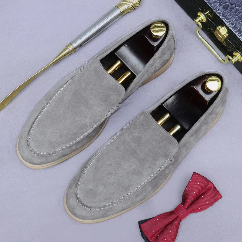Matte Suede Men's Shoes Genuine Leather Retro Low-Top Shoes Business Slip-On Cow Suede Slip-On Soft Men's Casual Leather Shoes