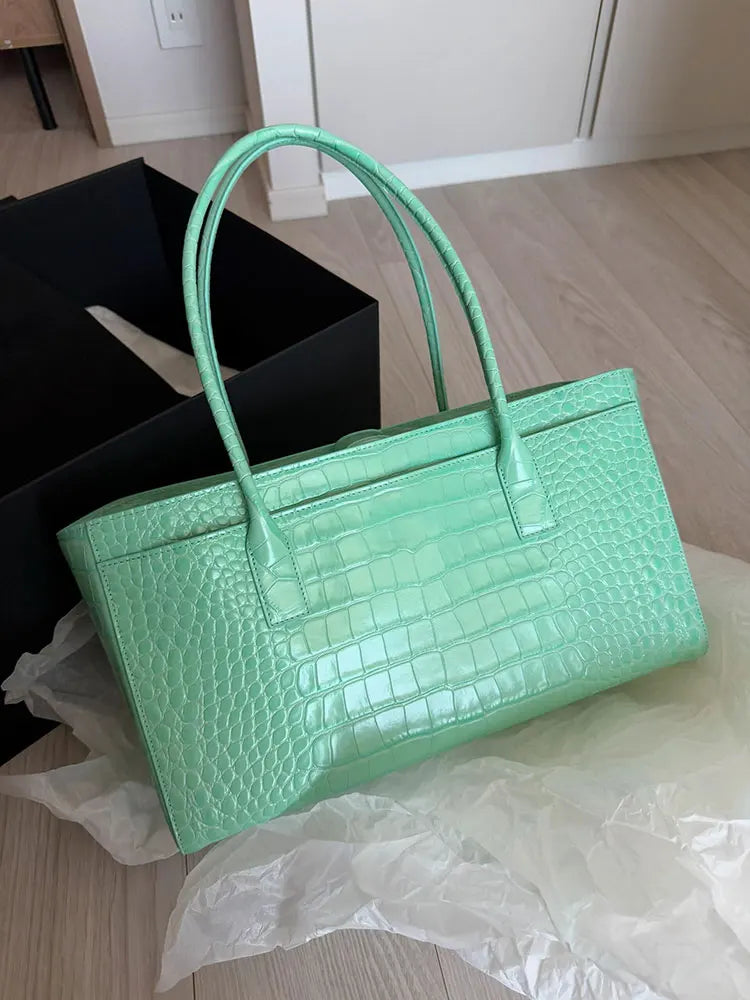 Green Large Capacity Tote Bag Women's 2026 New Luxury Minimalist High-End Hand-Held Single Shoulder Underarm Bag Soft PU Leather