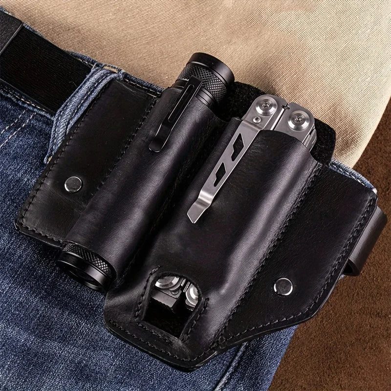 Tactical Multi Tool Belt Leather Bag Portable Tool Storage Bag Holster Outdoor Camping Hunting Waist PU Leather Pocket
