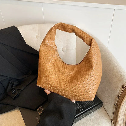 Women Classic Handbags for Women Fashion Woven Embossed Soft PU Leather Small Top Handle Shoulder Bag, Casual Daily Use Tote Bag