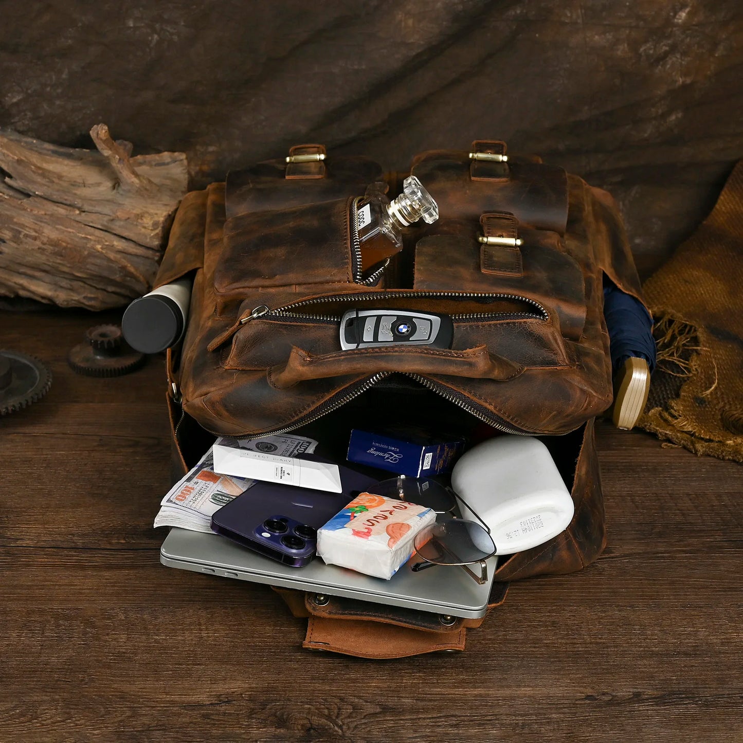 Men Original Leather Fashion Travel University College School Book Bag Designer Male Backpack Daypack Student Laptop Bag 1170