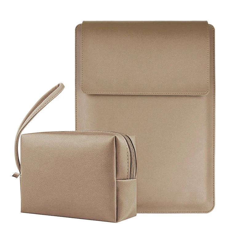 Custom Name Leather 14 Inch Laptop Bag Set Large Capacity Mouse USB Storage Bag Business Computer Stand Waterproof Briefcase