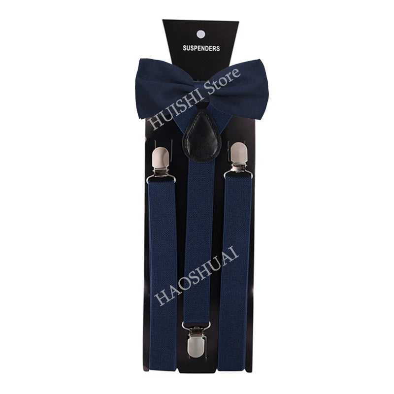 Suspenders Man Bowtie Solid Color Elastic PU Leather Suspenders For Man Belt Adjustable Straps For Wedding Bow Tie Accessories