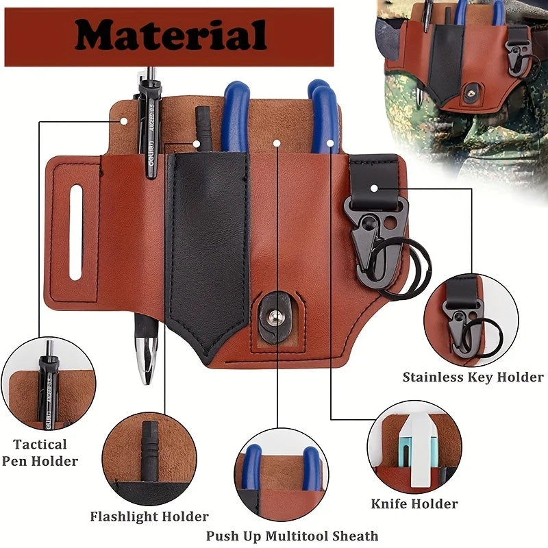 Tactical Multi Tool Belt Leather Bag Portable Tool Storage Bag Holster Outdoor Camping Hunting Waist PU Leather Pocket