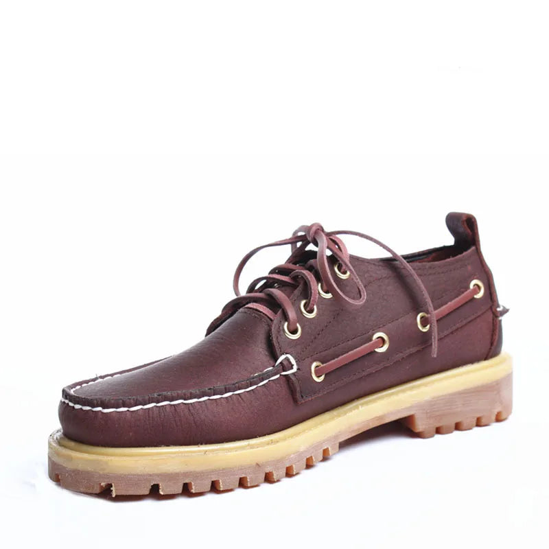 Genuine Leather Men's Casual Shoes Fashion Boat Shoes England Platform Luxury Lace up Male Loafers Driving Shoes46 Low Heel