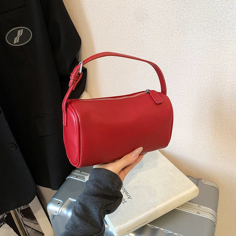 Red Soft Leather Handbag Women 2026 Spring Summer New Casual Crossbody Bags Korean Solid Versatile One Shoulder bag Trend