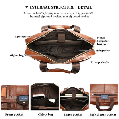 Best-selling business men's genuine leather briefcase with large capacity - 14-inch laptop carrying case - top-grade cowhide bag