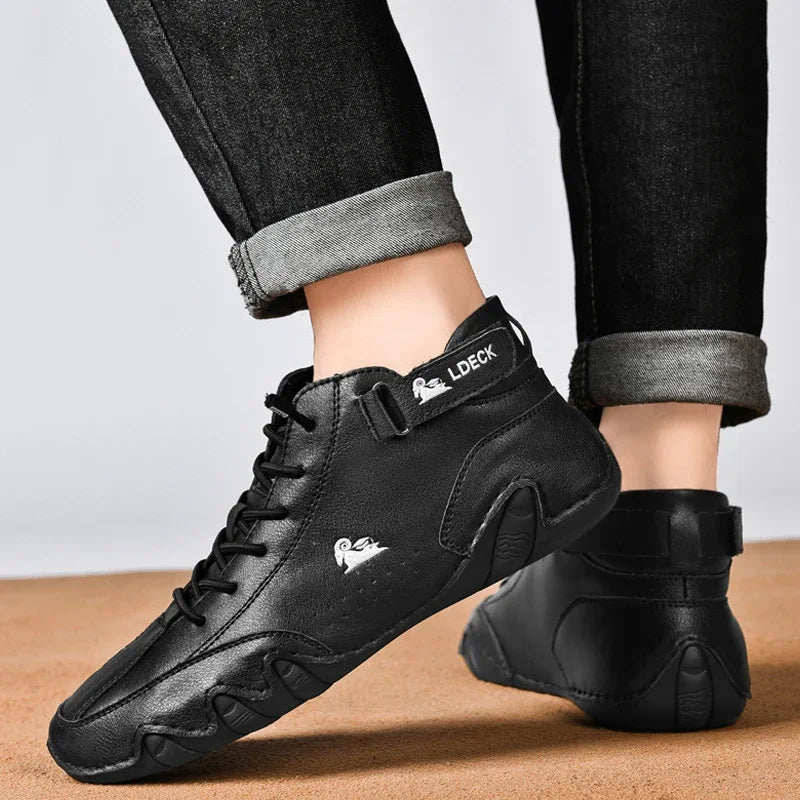 Leather Shoes for Men 2023 New In Casual Luxury Man Boots Outdoor High Top Sneakers Fashion Roman Footwear Motorcycle Boots