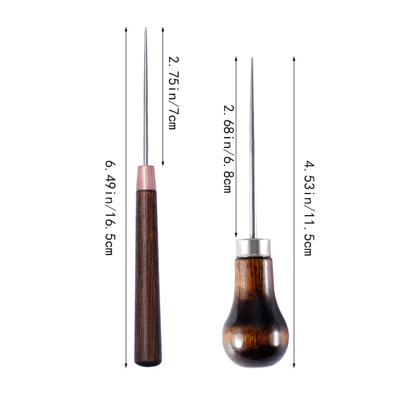 Durable Professional Leather Wood Handle Awl For Leather Craft Stitching Sewing Accessories Sewing Stitching Awl Hand Tools