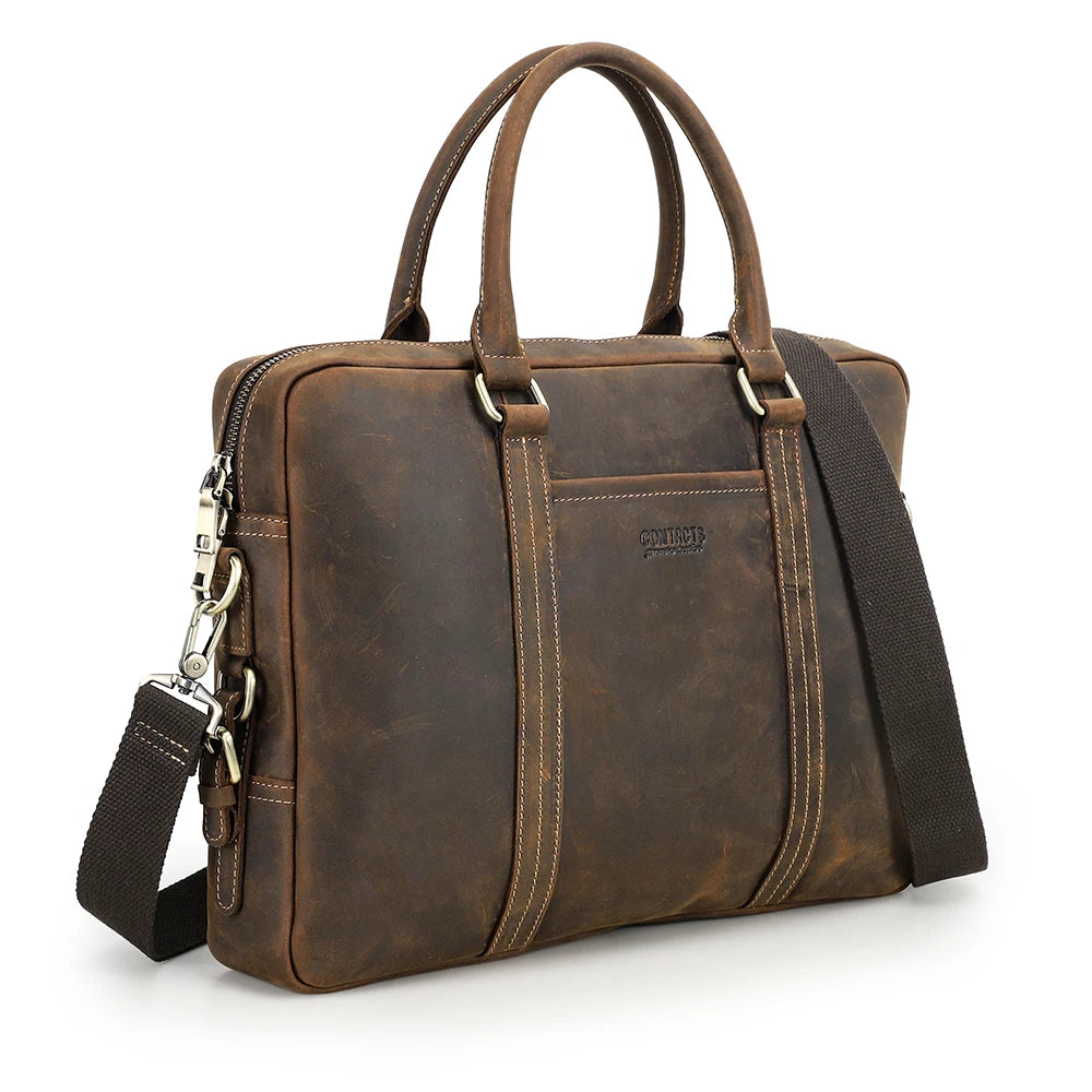 Genuine Crazy Horse  Leather Men Laptop Bags Business Men's Briefcase Male Shoulder Tote Handbag Casual Crossbody Bag