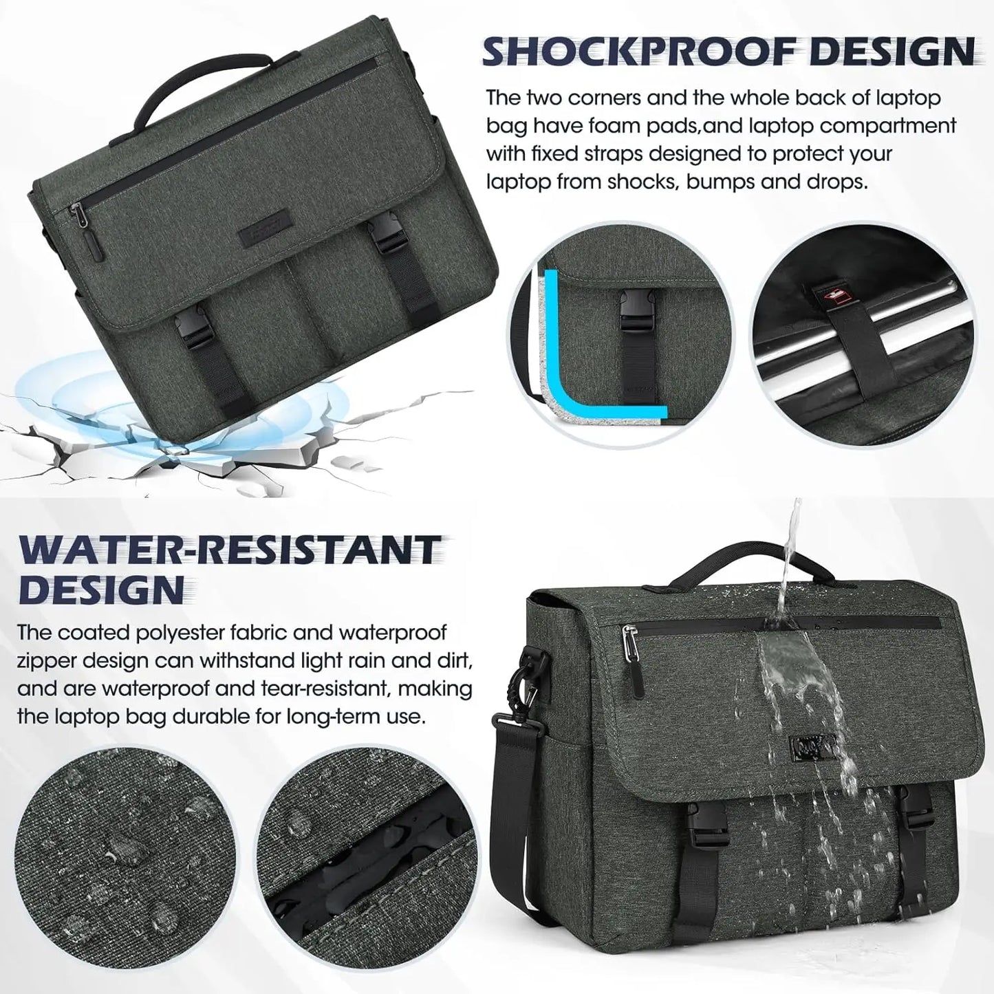 Laptop Briefcases for Men 15.6 Inch Laptop Bag Water resistant Computer Bag Lightweight Shoulder Satchel Bags