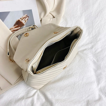 Embroidery Thread PU Leather Crossbody Bags For Women 2025 Women's Branded Trending Shoulder Handbags Chain Clutch Bag Black