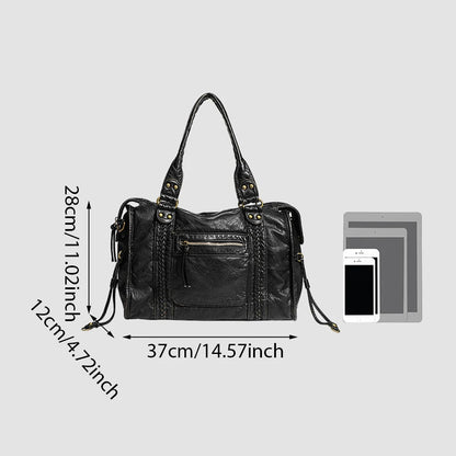 Leather Retro Shoulder Bag for Women with Pockets Shoulder Handbag Top Handle Bag Shopper Bag for Work Travel