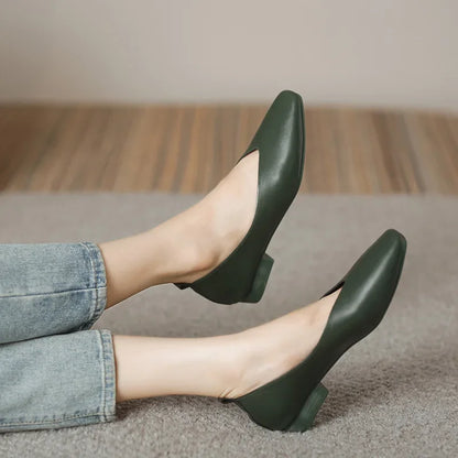Genuine Leather Multi-color Low-heeled women's Shoes  Round Toe Flat Bottom Shallow Cut Single Shoe Casual Versatile Loafers