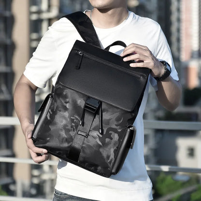 Fashion Business Laptop Backpack Men's Leather Large Capacity College Student Schoolbag Waterproof Travel Boarding Backpack