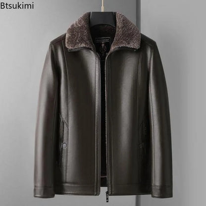 New Men's Leather Jackets Autumn Winter Fleece Warm Motorcycle Coat Fashion Business Casual PU Leather Jacket Men Slim Outerwear