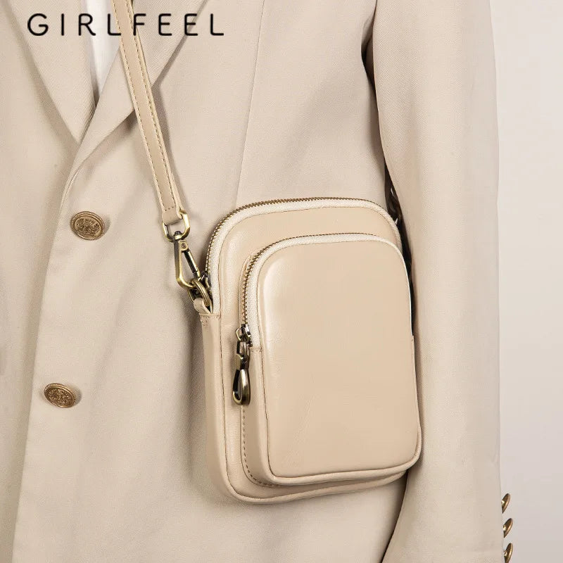 Genuine Leather Handbag for Women 2024 Trend Small Bag Simple Vegetable Tanned Cowhide Mobile Phone Bag Crossbody Shoulder Bag