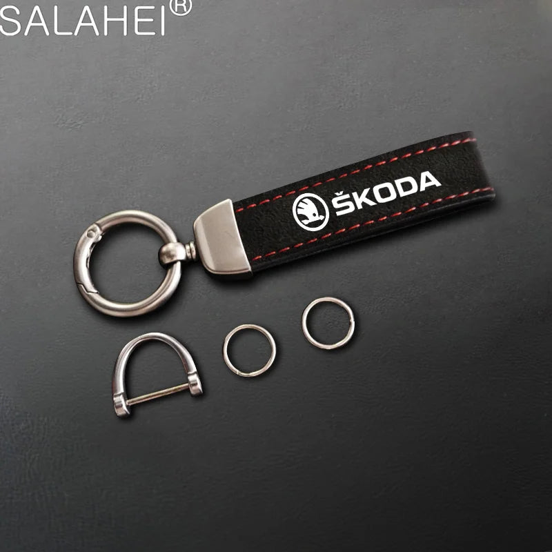 For Skoda Octavia Fabia Rapid Superb Kodiaq Scala Karoq Citigo Kamiq Roomster Enyaq Car Accessories Leather Car Lanyard Keychain