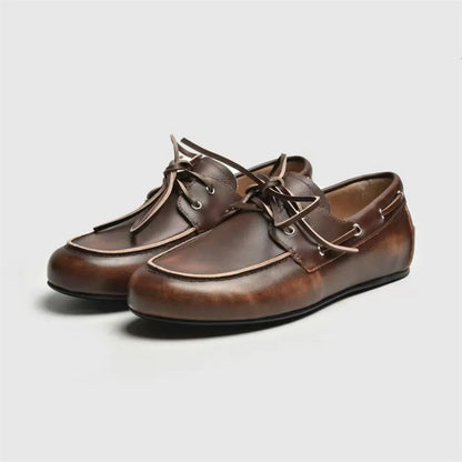 Leather Shoes for Women 2026 Spring and Autumn Sheepskin Worn Dirty Tied Soft Soled Loafer Shoes Retro One Foot Women's Shoe