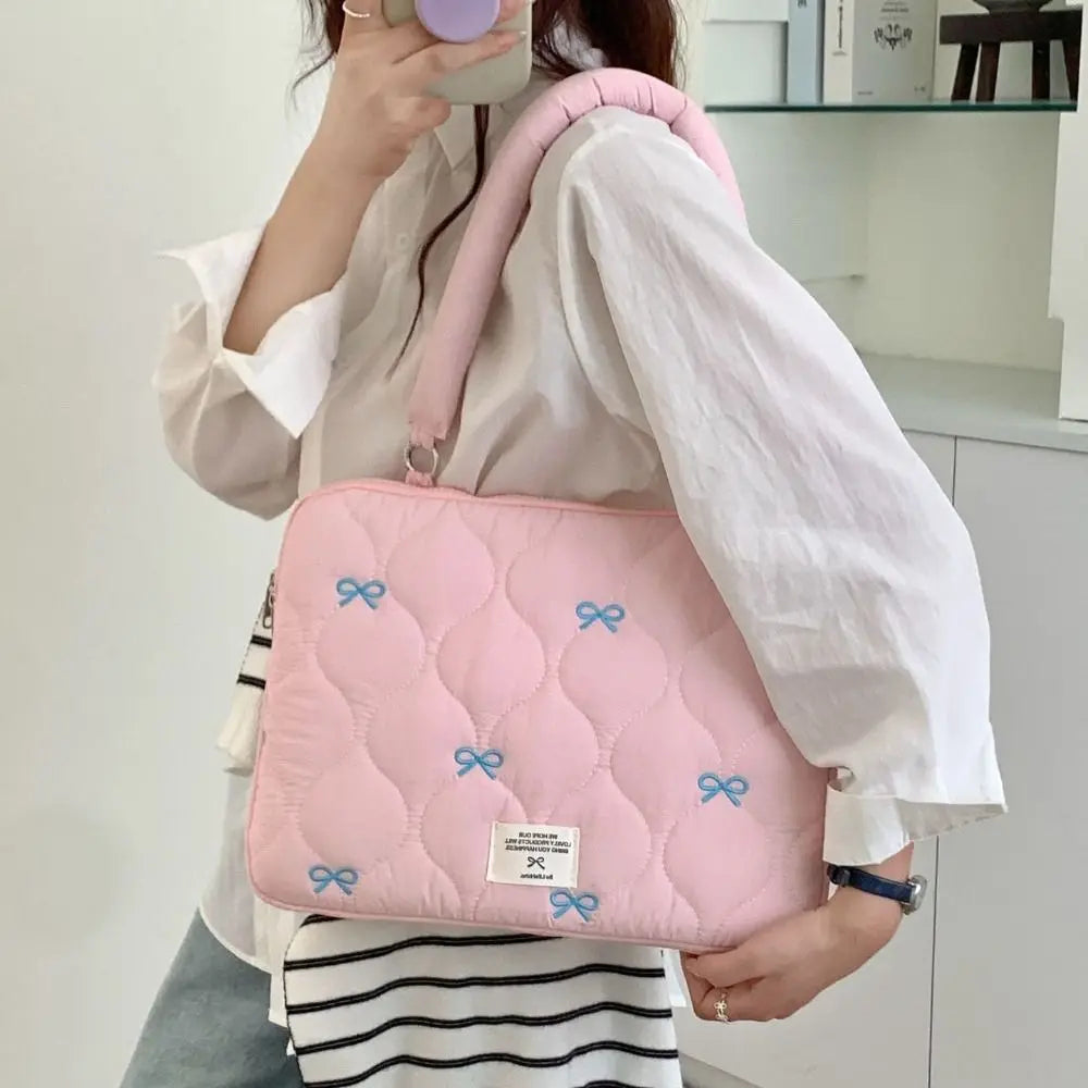 New 13-15.6inch Laptop Shoulder Bag Large Capacity Bowknot Tablet Sleeve Case Multifunctional Shockproof Laptop Handbag