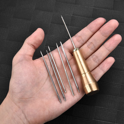 Leather Sewing Kit DIY Leather Sewing Awl Needle with Copper Handle Set Leather Canvas Tent Shoes Repairing Tool 3 Color Thread