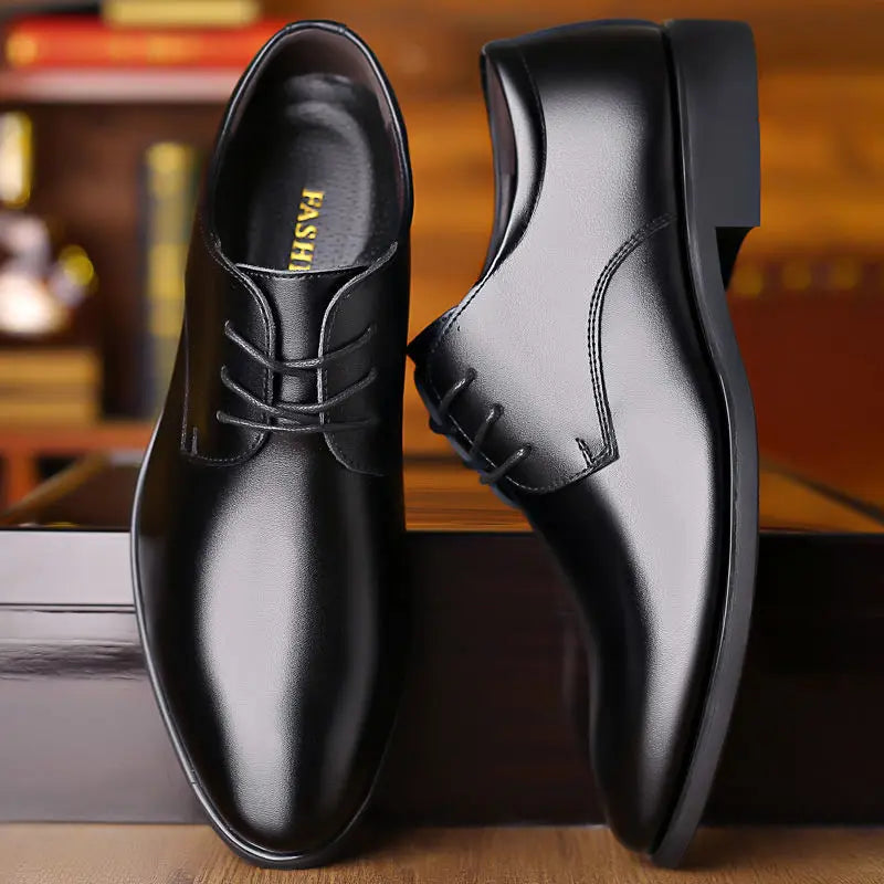 Men Pu Leather Shoes British Business Formal Leather Shoes Trendy Soft Lace-up Shoes Non-slip Comfort Male Daily Office Footwear