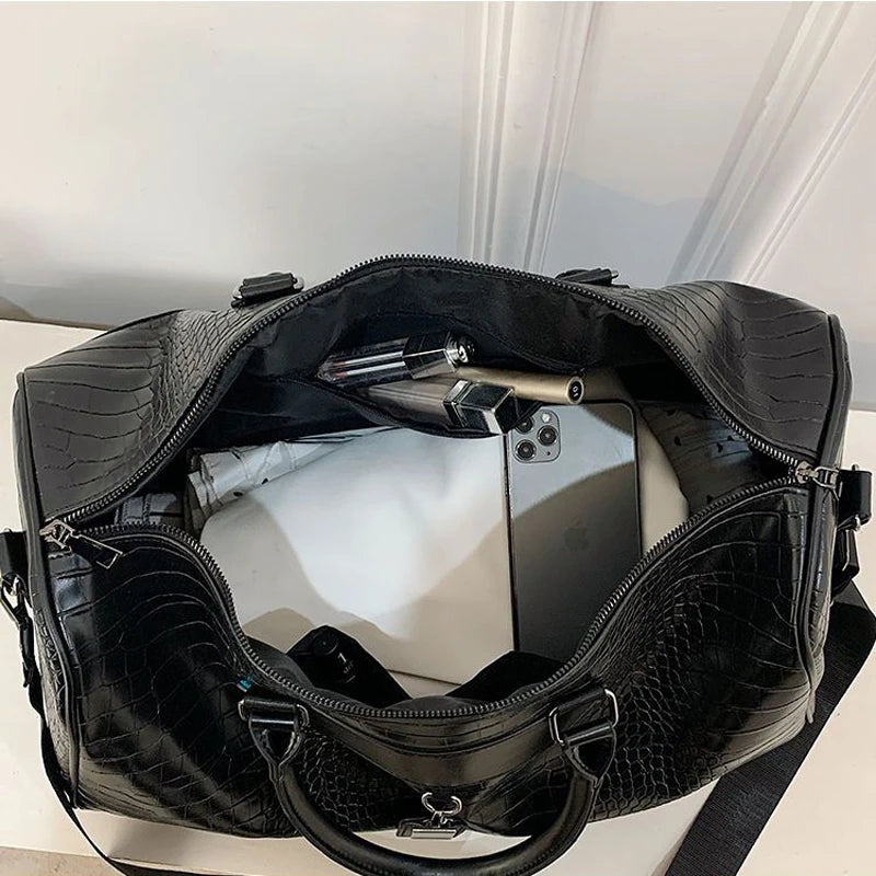 2023 New pu Leather Travel Bags Luxury Men Large Capacity Portable Alligator Shoulder Bag Men's Handbags Vintage Travel Duffle