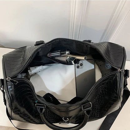 2023 New pu Leather Travel Bags Luxury Men Large Capacity Portable Alligator Shoulder Bag Men's Handbags Vintage Travel Duffle