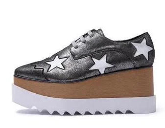 Luxury design thick-soled women's sports shoes fashion star real leather women's casual shoes runway wooden sole women's shoes