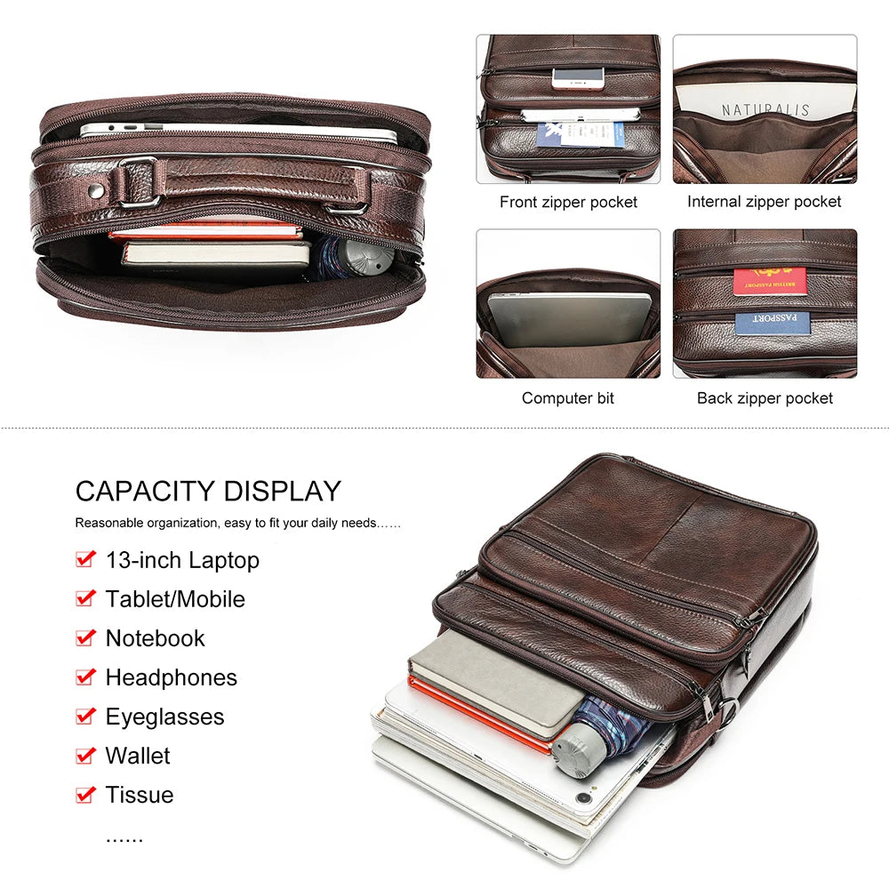 WESTAL Men's Bag Genuine Leather Messenger 13inch Laptop Bags for Document Business Bag Men Shoulder Purses 6173