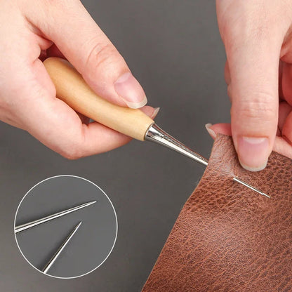Leather Awl with Wooden Handle - DIY Shoemaking Punching Tool with Protective Sheath for Leather Repair (Piercing Tool)
