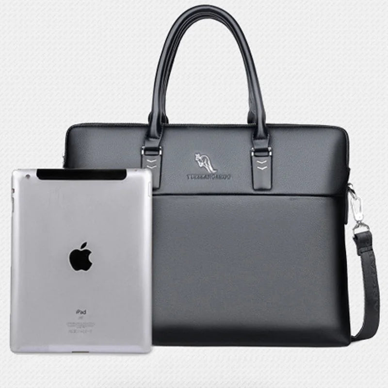 Men's Professional Leather Briefcase - 14" Laptop Office Bag with Shoulder Strap, Waterproof Business Messenger Bag