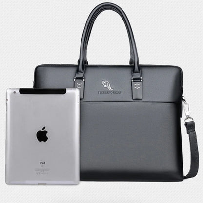 Men's Professional Leather Briefcase - 14" Laptop Office Bag with Shoulder Strap, Waterproof Business Messenger Bag