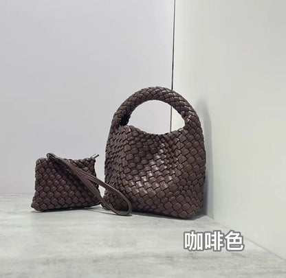 Woven Handbag for Women Soft PU Leather Knitted Tote Bag Fashion Woven Shoulder Bag Summer Beach Hobo Bag Minimalist Clutch